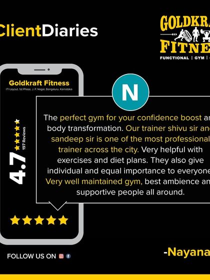 Nayana's review calling us the perfect gym for a confidence boost and body transformation means the world to us. Our trainers Shivu and Sandeep are dedicated to providing professional guidance to everyone.