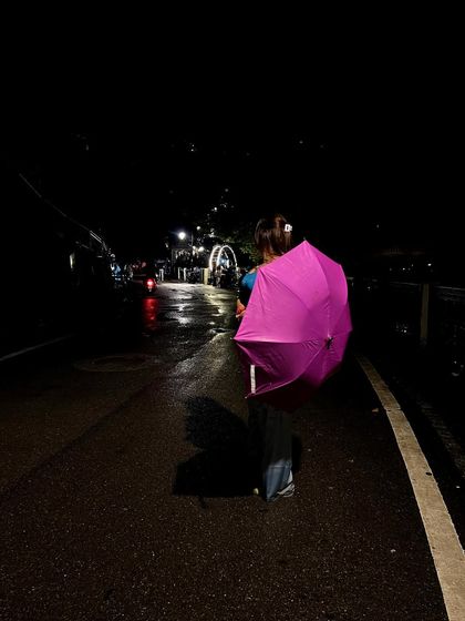 A walk in the rain with my pink umbrella. Sometimes the simplest moments make the best memories and the most atmospheric photos.