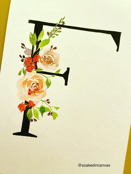 A delicate watercolor painting of the letter 'F' adorned with beautiful florals. This is an example of the personalized and custom initial art I can create for you.