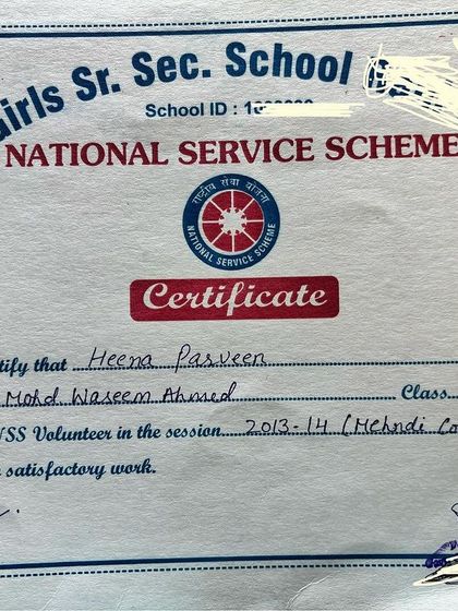 This is a certificate from my school days in 2013-14, where I volunteered for a mehndi competition. My passion for henna started very early.