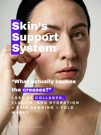 What actually causes creases to form? It's the breakdown of your skin's support system. The loss of collagen, elastin, and hydration leads to skin sagging and the formation of fold marks and wrinkles.