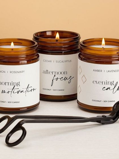Three different scents, one cohesive brand look. This is what's possible with our white-label service. We can help you create a full range of scented candles.
