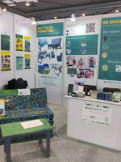 Our stall ready to welcome visitors. Events like these are crucial for spreading awareness about sustainable alternatives to traditional furniture.