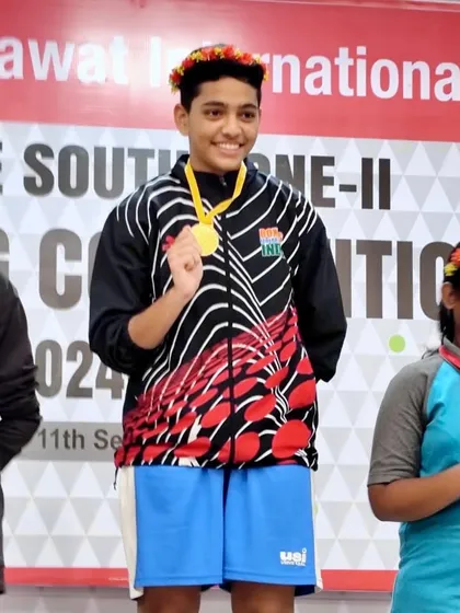 Aiman Mulani on the podium, another one of our champions from the CBSE South Zone II tournament.