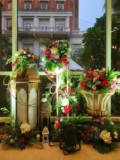 A decor detail from the Sufi Night, showing how we use floral arrangements and traditional lanterns to beautify even the window sills and corners of the venue.