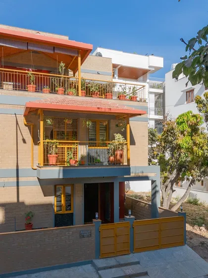 The front of the house, showing the balance of open and closed spaces.