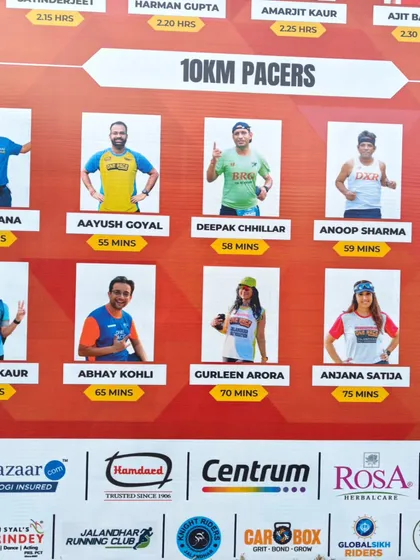 A poster showing the pacers for the Daud Jalandhar 10k, including one of our own.