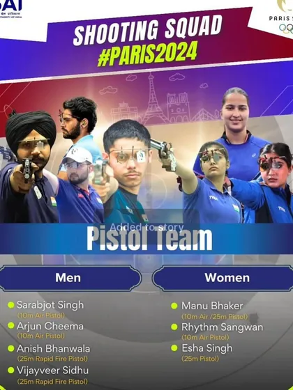 The official announcement of the Indian Pistol Team for the Paris 2024 Olympics, featuring several of my students. This shows our academy's significant contribution to the national team.