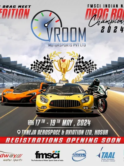Another look at our 10th Edition announcement, emphasizing the dual excitement of the Vroom Drag Meet and the FMSCI National Championship. We offer a stage for both grassroots racers and national champions.
