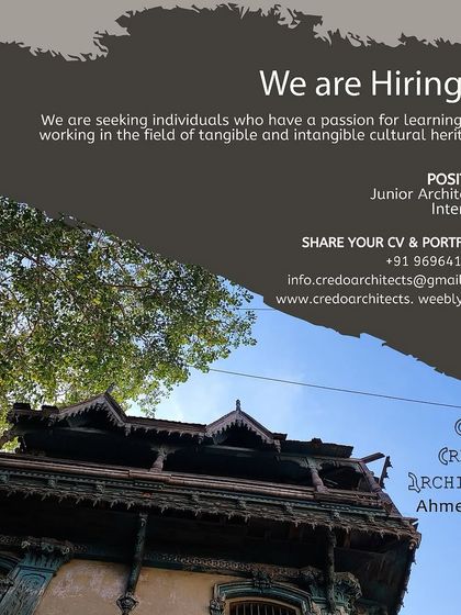 Credo Architects in Ahmedabad is hiring for multiple roles.