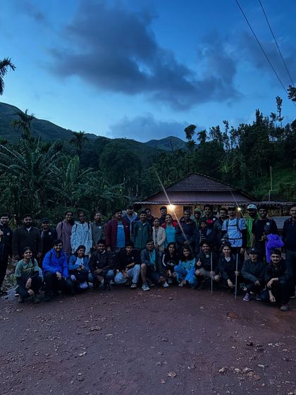 The entire group gathered at the homestay at dusk, energized and ready for the Kudremukha trek the next morning.