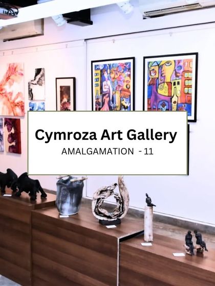 My work on display at the 'Amalgamation-11' exhibition at Cymroza Art Gallery in Mumbai. My pieces often reflect the ups and downs of life.