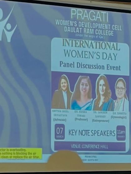 The poster for the International Women's Day panel discussion at Daulat Ram College, where I was invited as a keynote speaker.