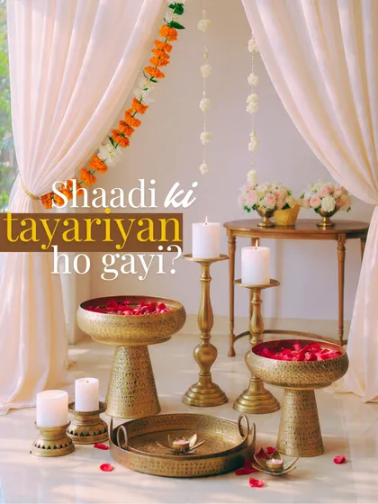 Nothing makes me happier than seeing a home ready for celebrations. This is the 'shaadi ki tayyariyan' look I love to create, using our hammered brass urlis and tall candelabras to set up a grand, welcoming entrance. It’s perfect for weddings or any big family gathering.