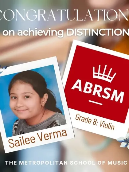We celebrate our students' achievements. We are proud to congratulate Sailee Verma on achieving a Distinction in her ABRSM Grade 8 Violin assessment, a testament to her hard work and the quality of our online mentorship.