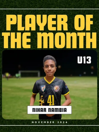 Nihar Nambiar, our U13 Goalkeeper of the Month for November 2024.