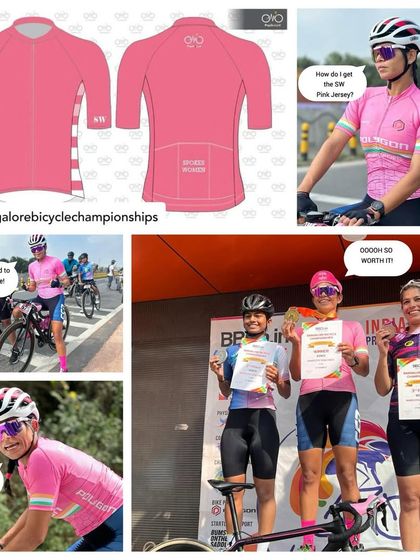 Celebrating a champion in style! This collage shows the winner of the Nandi Epic race and the special pink prize jersey we created for the fastest woman. It's our way of supporting and celebrating women's achievements in cycling.
