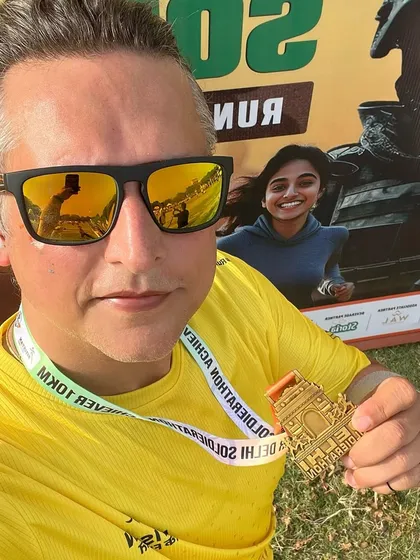 A selfie with a finisher medal from the Soldierathon. We run to honor our soldiers.