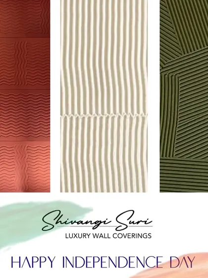 A graphic celebrating our brand for Independence Day, featuring swatches of our textured 3D wallcoverings in the colors of the Indian flag.