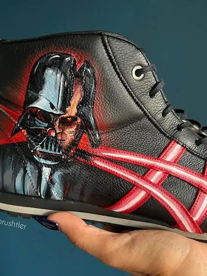 Another angle of the Darth Vader custom sneaker art.