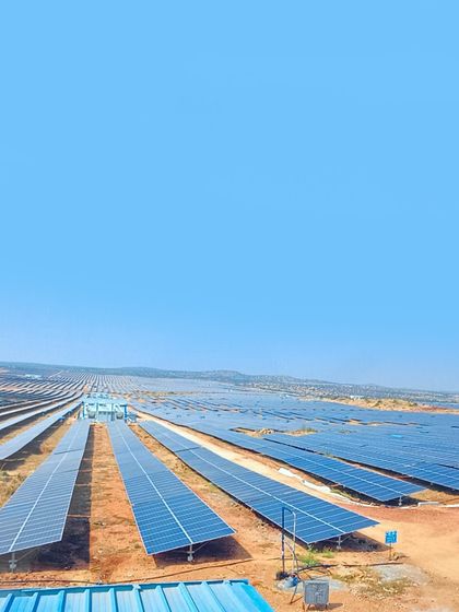 A ground-level perspective of our first large-scale open-access plant, the 43.5 MWp Project Nayaka in Chitradurga, Karnataka. Since 2017, this plant has generated over 470 million units of green energy, marking a key milestone in our journey.