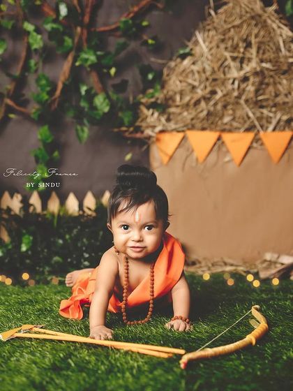 A wide shot of the Ram Navami setup, with a rustic hut and forest background.