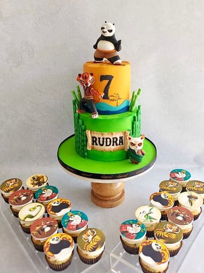 It's such an honour to make a child's birthday cake year after year. For Rudra's 7th birthday, we made this Kung Fu Panda cake, with Po, Tigress, and Shifu ready for action.