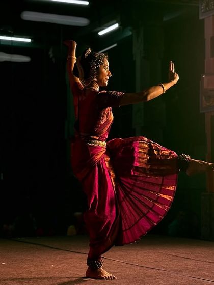 A dynamic shot from the Satyam Sivam Sundaram Dance Festival at Kapaleeshwarar Temple.