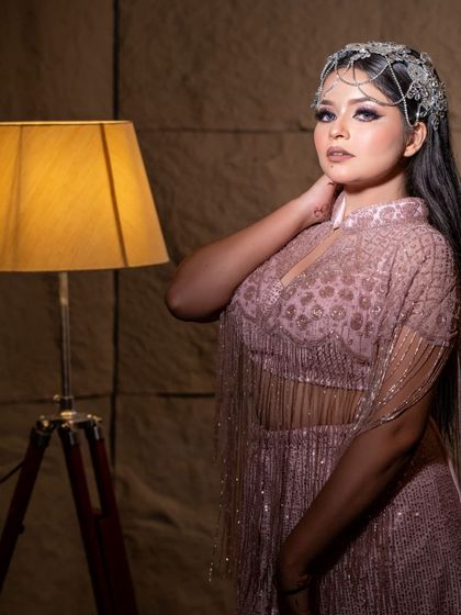 A full look at the onion-pink gown, perfect for a fashion-forward bride's engagement party.