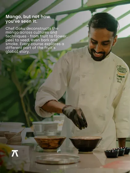 The connection between a chef and their food is personal. Here, Chef Goku puts the finishing touches on a dish from his 'Mango Forward' menu, a pop-up that explored the mango's global story from peel to seed.