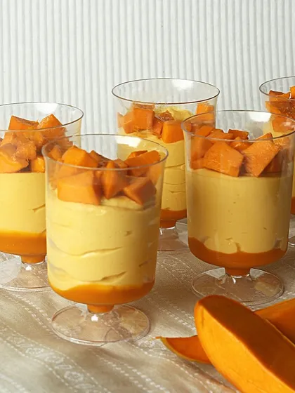 Savour the season with my mango mousse, crafted to perfection with the freshest mangoes. Each spoonful is a taste of pure bliss.