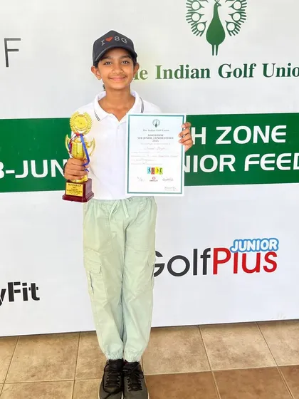 Aaradhya Rawat after winning in Category D at the IGU Feeder at Forest Hill Resort, Mohali, with an impressive score of 5 under.