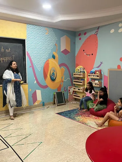 A wide view of our storytelling area, showing how we create a comfortable and immersive environment for children to enjoy stories.