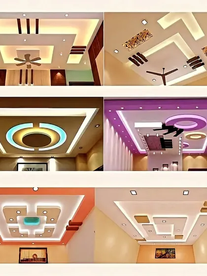 Awesome ceiling light designs to spark your imagination. This collage shows a variety of geometric and circular patterns in different color schemes.