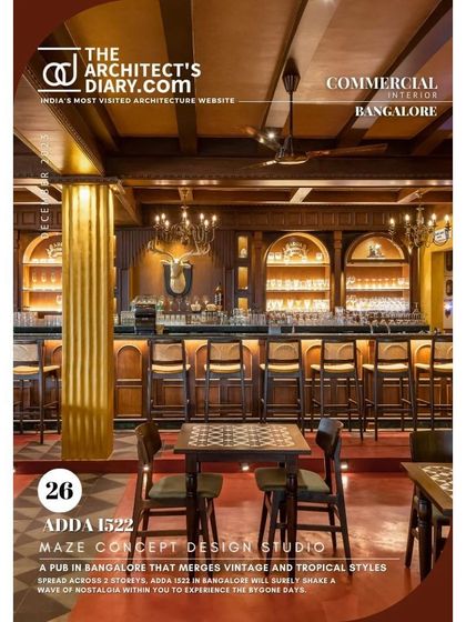The Architect's Diary feature on Adda 1522, showcasing the classic wooden bar. This recognition validates our commitment to creating detailed, atmospheric spaces.