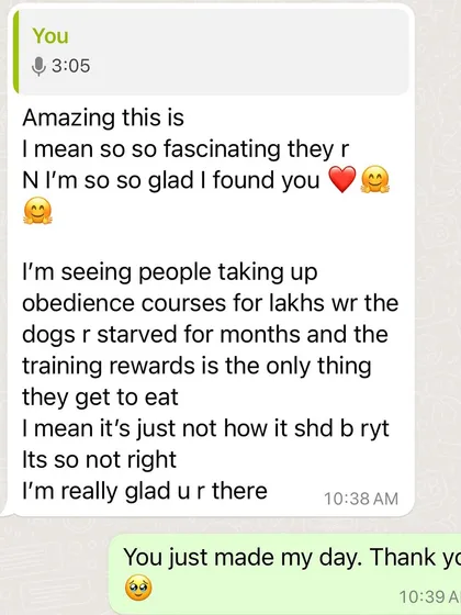 Receiving messages like this from fellow pet professionals makes my day. It's a reminder of why I am so passionate about educating pet parents on ethical, science-based training methods. Building a community that stands against harmful, outdated practices is at the heart of what I do.