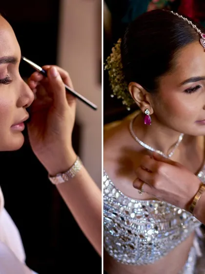 A behind-the-scenes look at creating this beach-ready bridal glam. We focused on a luminous base and soft, defined eyes.