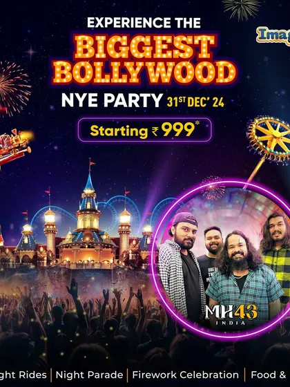 The official poster for our upcoming New Year's Eve bash at Imagicaa, promising the biggest Bollywood party of the year.