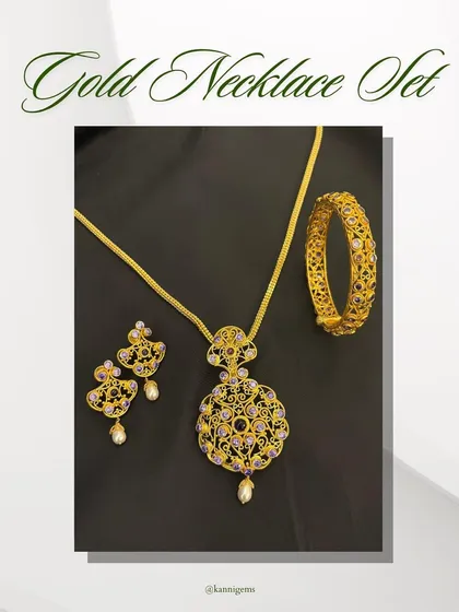 Every piece of jewellery has a story, and this gold necklace set is worth telling. Its intricate patterns, delicate pearl drops, and stunning details embody the essence of grace and style.