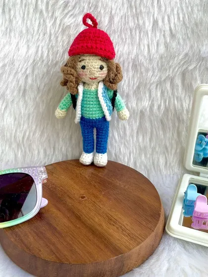 My first miniature replica doll, just 4 inches tall! This little adventurer comes with a red hat, a tiny backpack, and lots of personality. It shows that great things come in small packages.