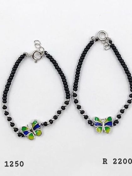 Add a touch of whimsy to your look with these 92.5 silver black bead anklets. This pair features a cute butterfly charm with colorful enamel work.