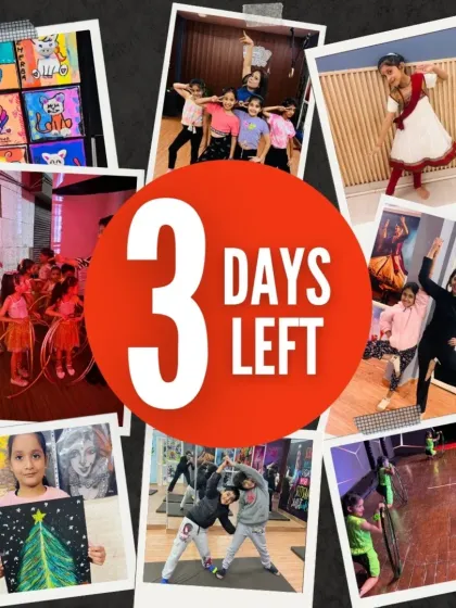 Just 3 days left. A countdown post featuring a collage of our talented kids from various classes, all preparing for the big day.