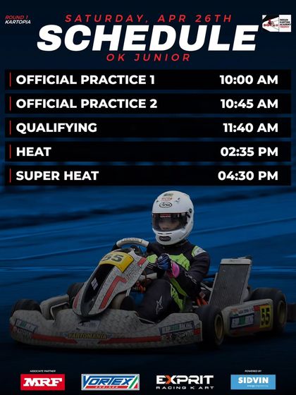 The Saturday timetable for the OK Junior class at Round 1 of the IKAT.