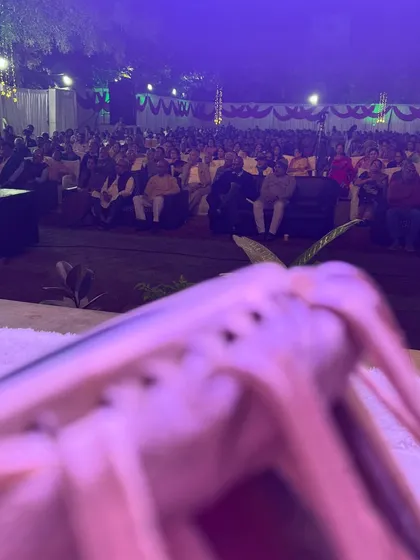 The view from the stage in Surat, looking at the large and appreciative audience. This is what makes all the travel and hard work worthwhile.