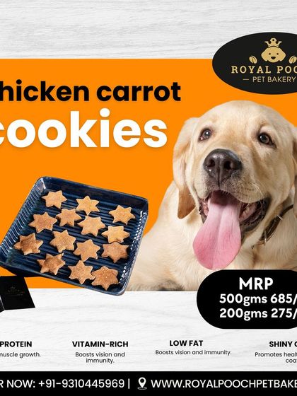 My Chicken Carrot cookies are a powerhouse of nutrition. They are high in lean protein to support muscle growth and vitamin-rich to boost immunity, all while being a low-fat, tasty snack.