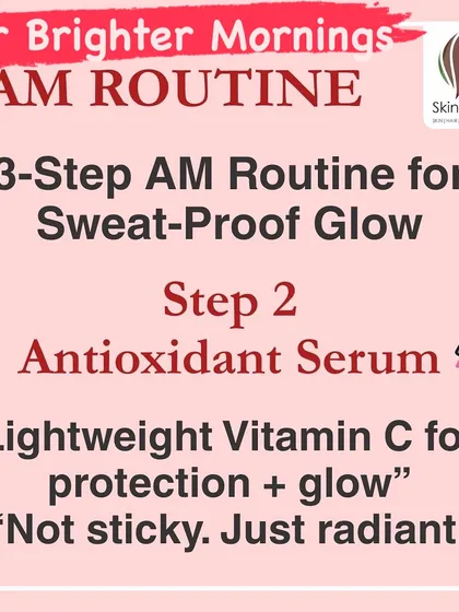 Step 2 of our minimalist routine is a lightweight antioxidant serum, like Vitamin C. It provides protection against environmental damage and adds a radiant glow without feeling sticky.