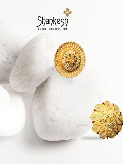 Golden memories, timeless love. Two of our intricately designed floral rings are set against a clean, white background, emphasizing their delicate beauty.