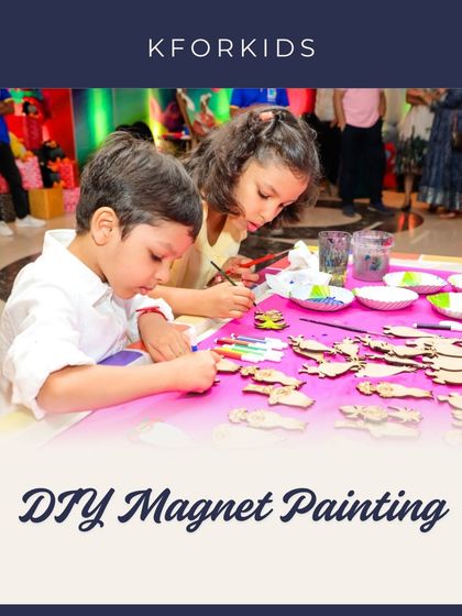 Little artists at work on a DIY magnet painting project. This is a great tabletop activity that keeps kids engaged and lets them create personalized fridge magnets.