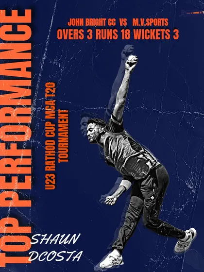 Shaun D’Costa on fire again, this time in the U-23 Rathod Cup T20, taking 3 wickets for 18 runs.