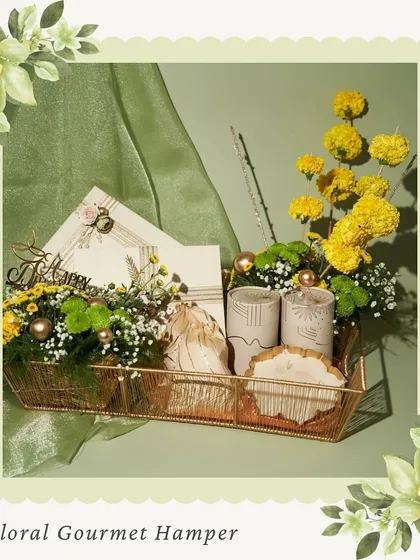 The Floral Gourmet Hamper, combining fresh flowers with our gourmet food items. This hamper is a feast for all the senses and makes for a truly luxurious gift.